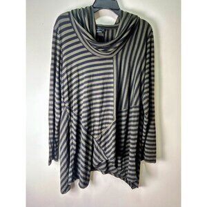 Joan Vass New York Striped Asymmetrical Cowl Neck Long Sleeve Women’s Top L